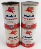 (4) Vintage Mobil Freezone One Quart Metal Anti-Freeze Cans