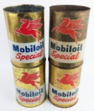 (4) Vintage Mobioil Special 5 Quart Metal Oil Cans