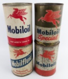 (4) Vintage Mobil 5 Quart Metal Oil Cans
