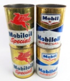 (4) Vintage Mobiloil Special 5 Quart Metal Oil Cans