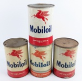 (4) Vintage Mobiloil 5 Quart Metal Oil Cans