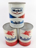 (3) Vintage Mobiloil 5 Quart Metal Oil Cans