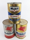 (3) Vintage Mobiloil 5 Quart Metal Oil Cans
