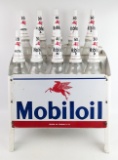 Vintage Mobioil Service Station 10 Oil Bottle Display Rack / Carrier w/ SSP Sign & Bottles