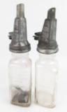 2) Early Gargoyle Mobiloil ÒAÓ Quart Fillpruf Glass Oil Bottles w/ Spouts
