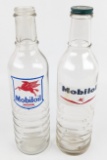 (2) Vintage UK Mobiloil Imperial Quart Glass Oil Bottles