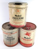 3) Vintage Mobil Freezone 5 Gallon Anti-Freeze Cans