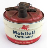 Vintage Mobiloil Outboard 2-1/2 Gallon Oil Can w/ Wood Handle