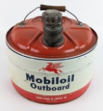 Vintage Mobiloil Outboard 2-1/2 Gallon Oil Can w/ Wood Handle