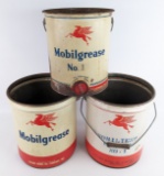 3) Vintage Mobilgrease 35lb Metal Grease Cans