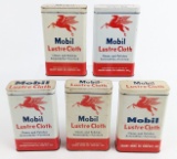 (5) Vintage Mobil Lustre Cloth Tin Cans