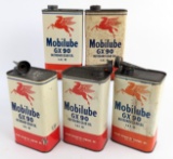 (5) Vintage Mobilube GX 90 Outboard Gear Oil 2lb Metal Oil Cans