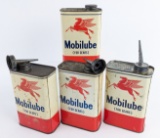 (4) Vintage Mobilube GX 90 Outboard Gear Oil 2lb Metal Oil Cans