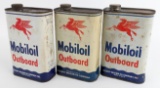 (3) Vintage Mobiloil Outboard Boat Motor Quart Oil Cans