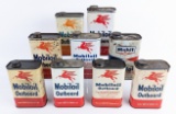 (9) Vintage Mobiloil Outboard Boat Motor Metal One Quart Oil Cans