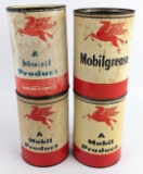 (4) Vintage Mobil Mobilgrease 5lb Metal Cans