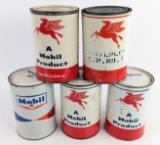 (5) Vintage Mobil Mobilgrease 5lb Metal Grease Cans