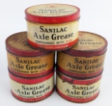 (5) Early SOCONY-VACUUM Mobil Sanilac Axle Grease 1lb Metal Cans