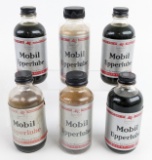(6) Early SOCONY-VACUUM Mobil Upperlube 4oz. Glass Bottles