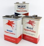 (3) Vintage Mobil Upperlube One Gallon Metal Oil Cans
