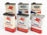 (6) Vintage Mobil Upperlube Pint Oil Cans