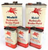 (5) Vintage Mobil Hydraulic Brake Fluid Cans