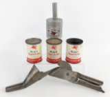 Vintage Mobil Upper Lube 4oz Cans / Dispenser & Funnel Spout