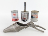 Vintage Mobil Upper Lube 4oz Cans / Dispenser & Funnel Spout