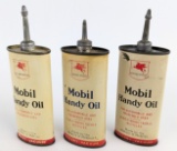 (3) Early SOCONY Mobil Lead Top Handy Oil 4oz Oiler Cans