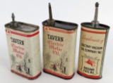 (3) Vintage Mobil Tavern Electric Motor Oil Lead Top Oil Cans