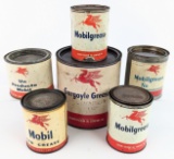 (6) Vintage Mobilgrease Metal Grease Cans
