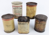 (5) Early Vacuum Oil Mobilubricant 1lb Grease Cans