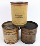 (3) Early Vacuum Oil Mobilubricant 5lb Grease Cans