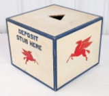 Vintage  Mobil Service Station Custom Wood Stub Deposit Box