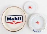 Lot Of Vintage Mobil Service Station Porcelain Ashtrays & Coaster