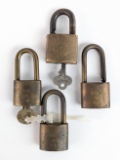 (4) Vintage Mobil Oil Company Brass Padlocks