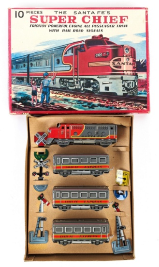 Japan Tin Friction Santa Fe's Super Chief Train Set in Box