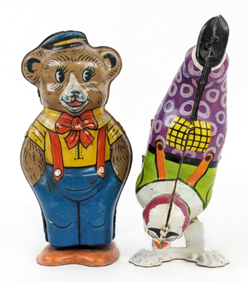 J Chein Tin Windup Handstand Clown & Bear