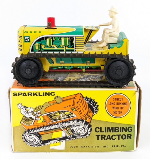 Marx Tin Windup Sparkling Climbing Tractor w/ Box