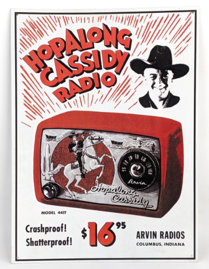 Contemporary Hopalong Cassidy Radio Tin Advertising Sign