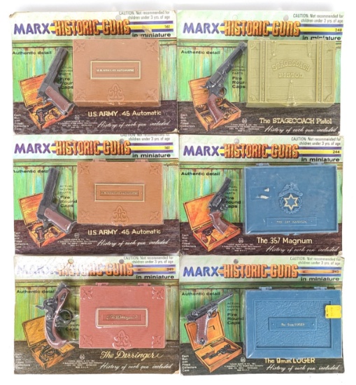 (6) Marx Historic Guns Miniature Pistols On Cards