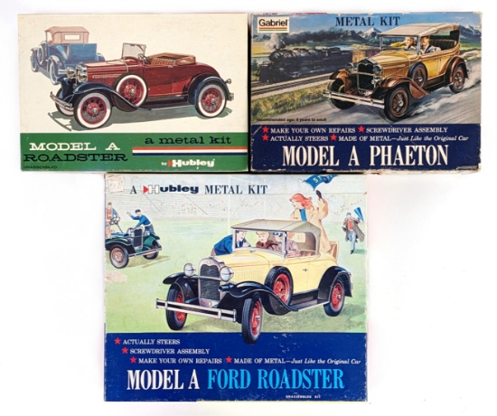 (2) Hubley Model A Ford Roadster & (1) Gabriel Model A Phaeton Unbuilt Model Kits