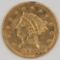 1873 United States Liberty Head Coronet Type Quarter Eagle $2.50 Gold Coin
