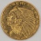 1925-D United States Indian Head Type Quarter Eagle $2.50 Gold Coin