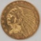 1929 United States Indian Head Type Quarter Eagle $2.50 Gold Coin