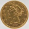 1881-S United States Liberty Head Coronet Type Half Eagle $5.00 Gold Coin