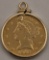 1902 United States $5 Liberty Head Gold Piece In A 14k Gold Bezel