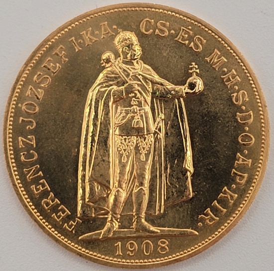Restrike 1908 Hungary 100 Korona Gold Coin