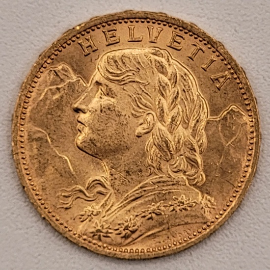 1927B Switzerland 20 Francs Gold Coin