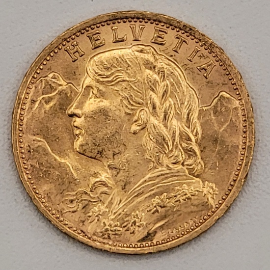 1927B Switzerland 20 Francs Gold Coin